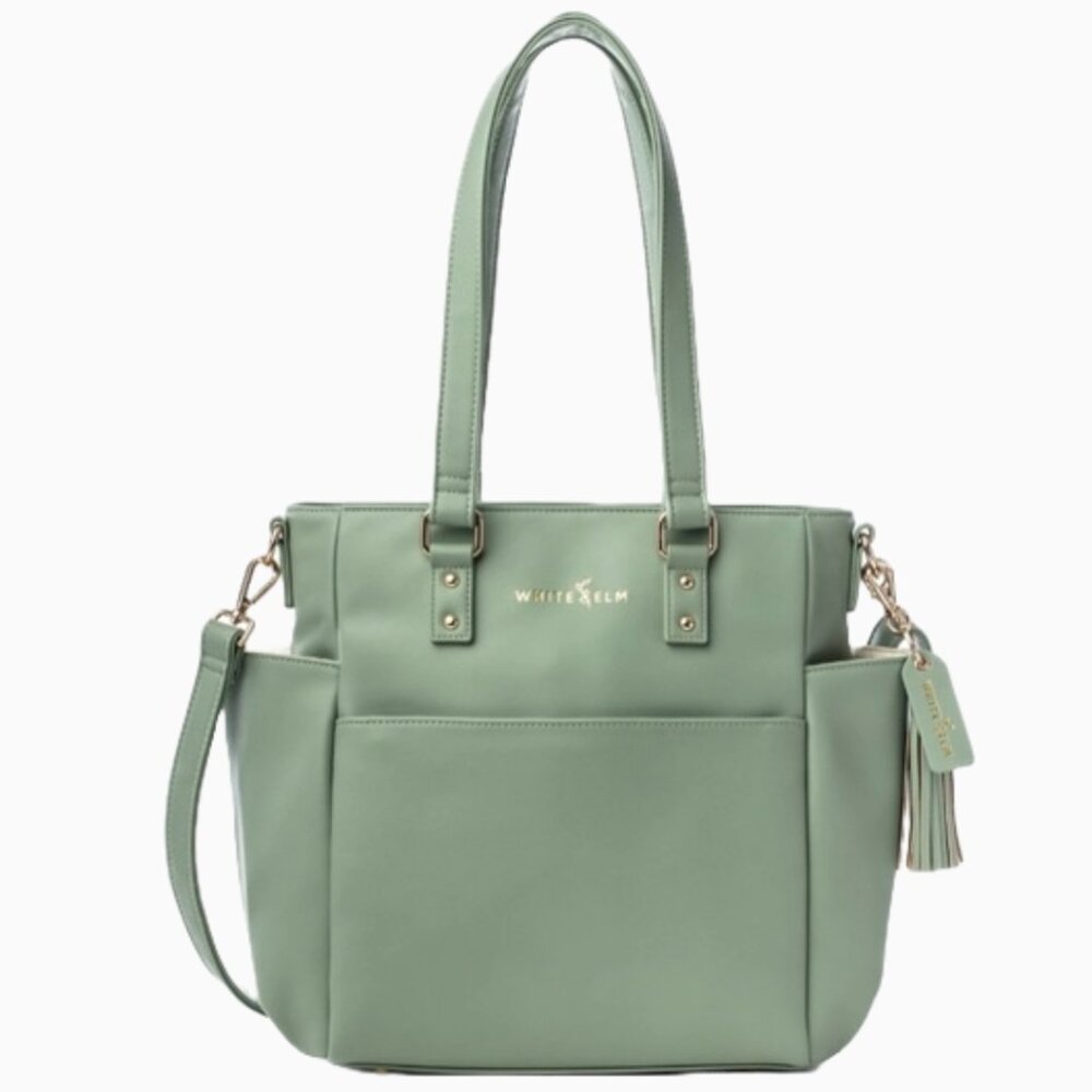 WHITE ELM GREEN VEGAN LEATHER CARINA TOTE BAG